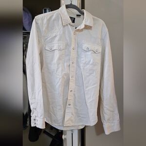 Mens GAP 100% Cotton Pearl Snaps Western Button-Up Cream Color Sz. M